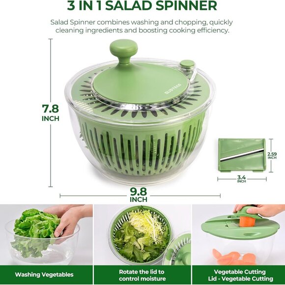 SUSTEAS Salad Spinner Large – 4.25Qt, Vegetable & Fruit Wash Bowl with 5-Blade - Picture 3 of 9